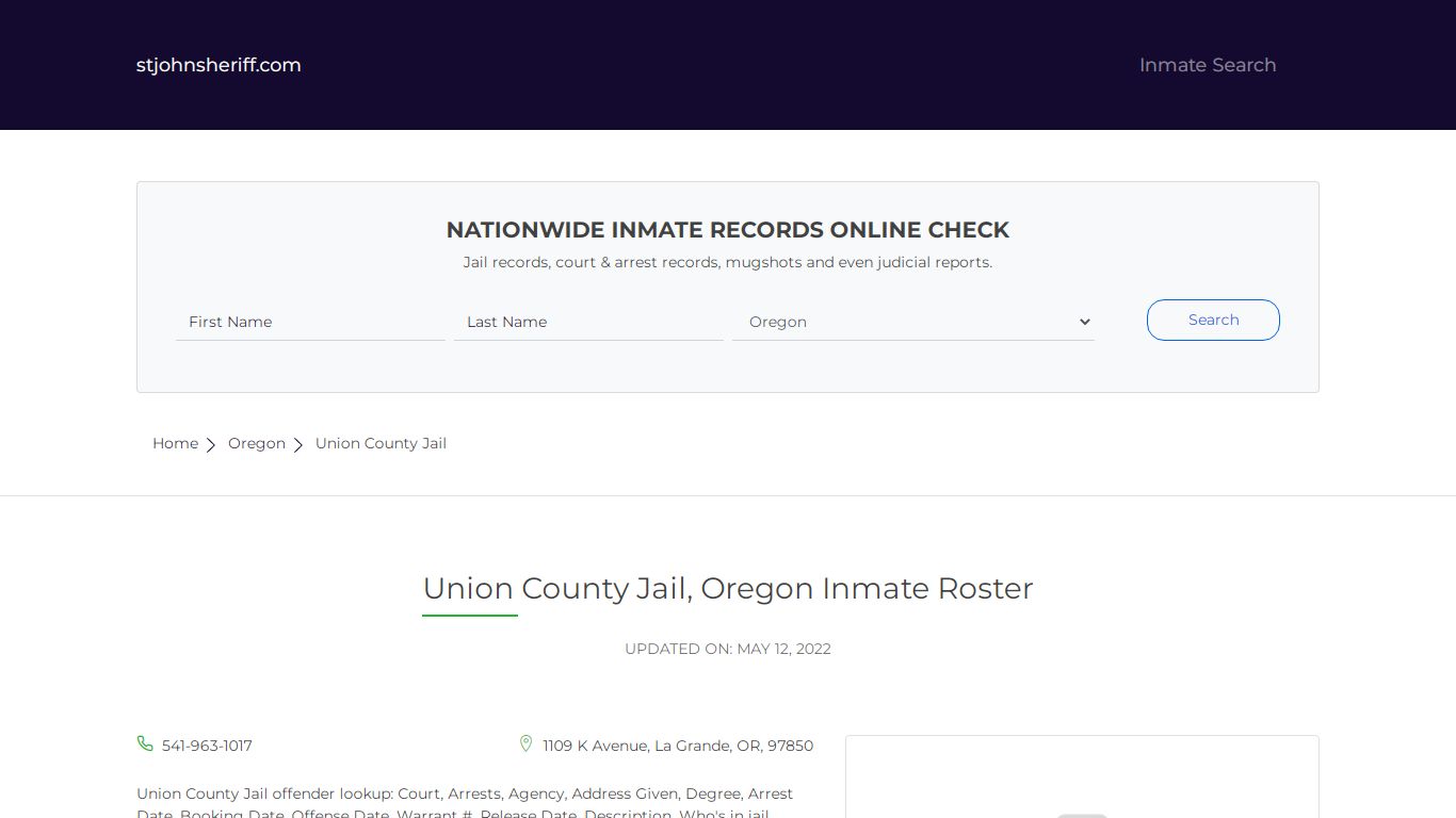 Union County Jail, Oregon Inmate Roster