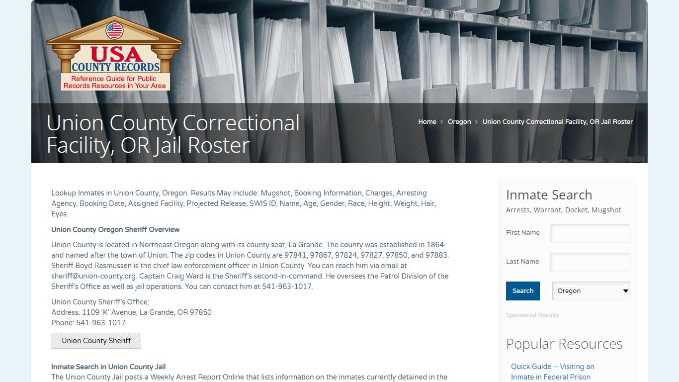 Union County Correctional Facility, OR Jail Roster | Name ...